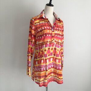 GEORG ROTH MultiColor Tie Dye Print Semi Sheer Button Long Shirt Tunic
